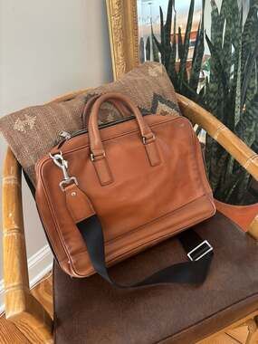 Jack Spade Tan Solid Leather Davis Briefcase